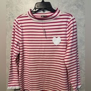 NWT Talbot’s Pink White Stripe Shirt W/ Heart Small Mockneck